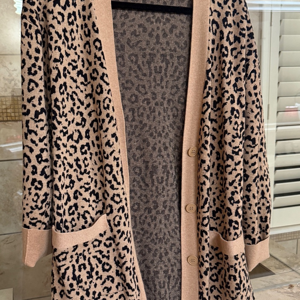 J. Crew Leopard Print Long Cardigan - Camel and Black